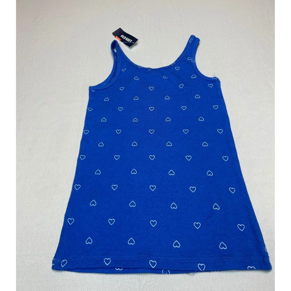 Old Navy Girls Blue Heart Print Tank Top XS 5 Super Stretch Sleeveless Shirt NWT